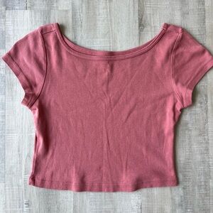 J. GALT Rose Pink Short Sleeve Cotton Crop Top One Size